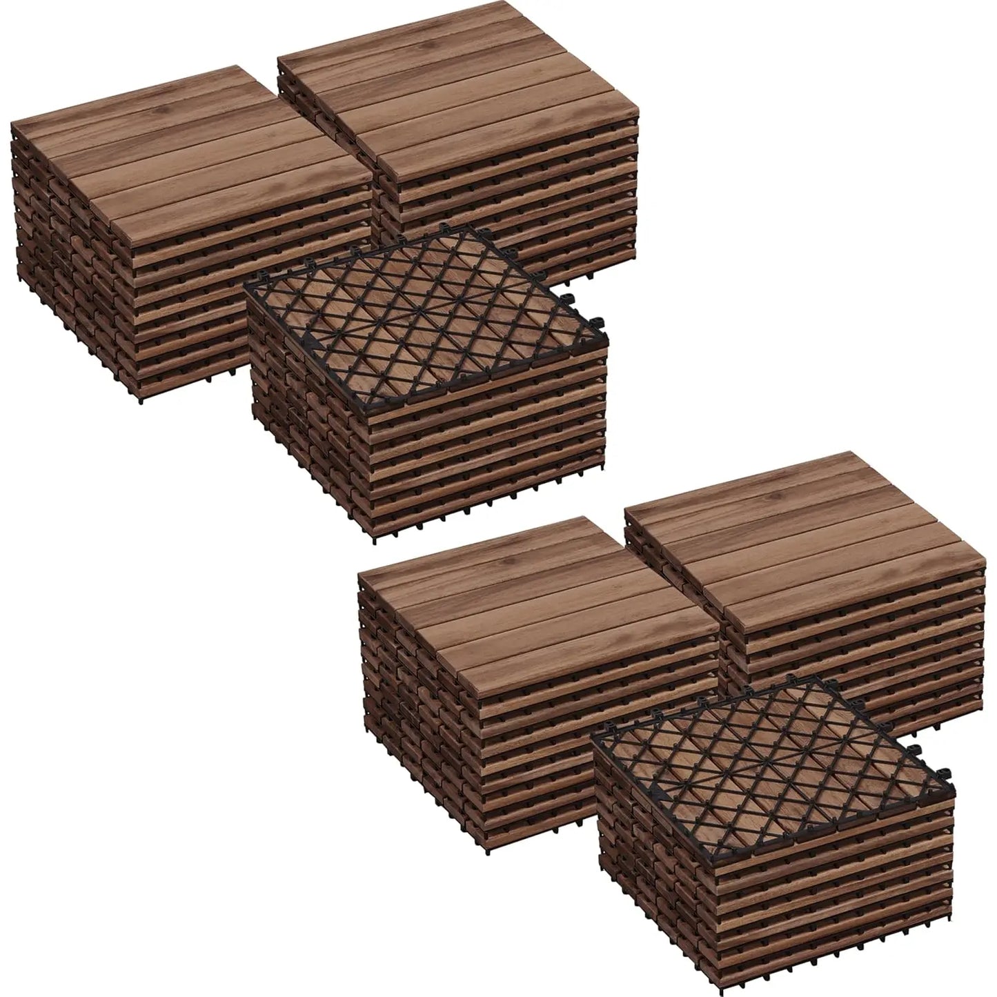 Acacia Wood Interlocking Flooring Tiles Outdoor Waterproof PVC Base