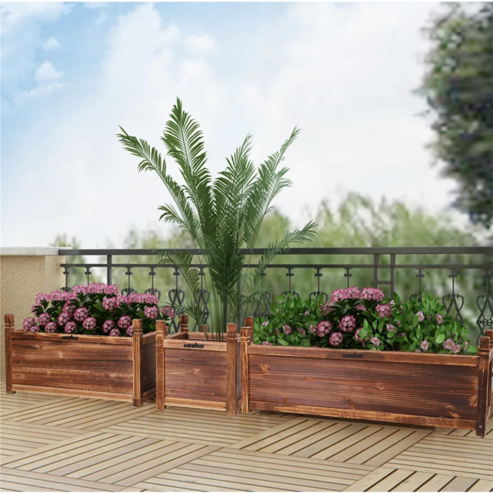 Wooden Raised Planter Box Pine Wood Indoor Outdoor Garden Bed