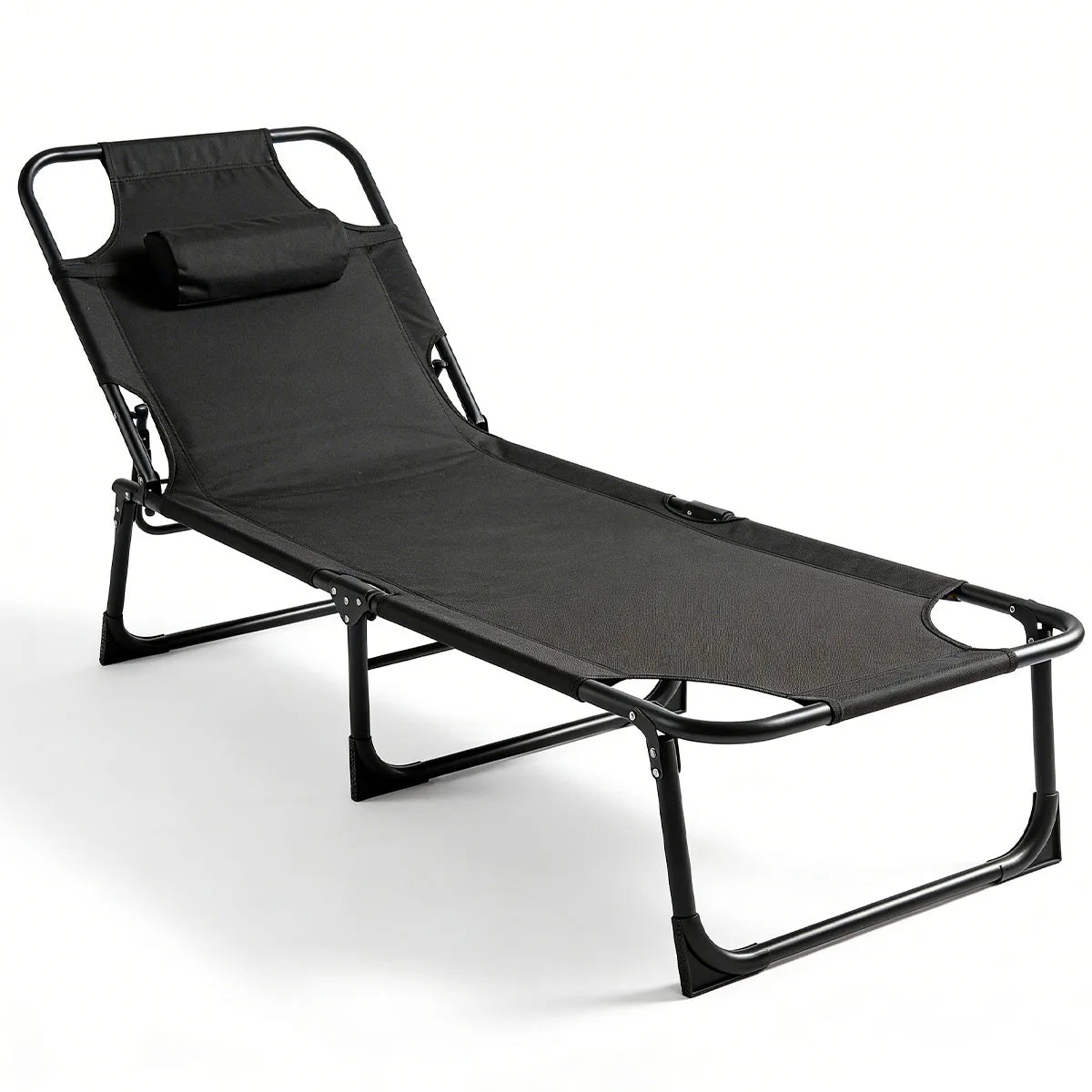 Adjustable Folding Camping Lounge Chair With Removable Soft Cushion And 3 Position Reclining