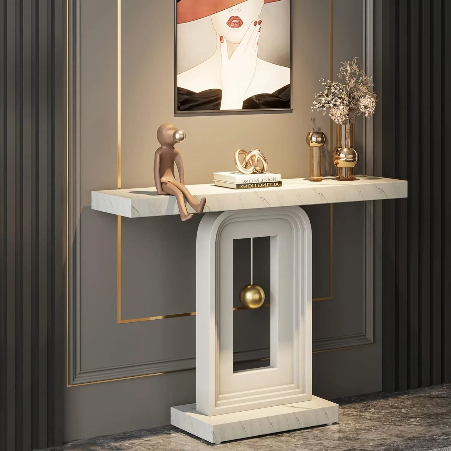 LITTLE TREE Modern Console Table With Geometric Base Entryway Sofa