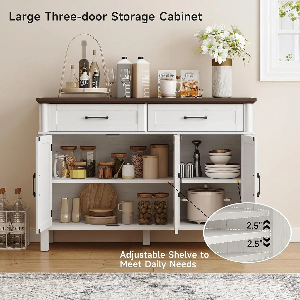 Onbrill Wood Buffet Cabinet With Three Doors And Two Drawers