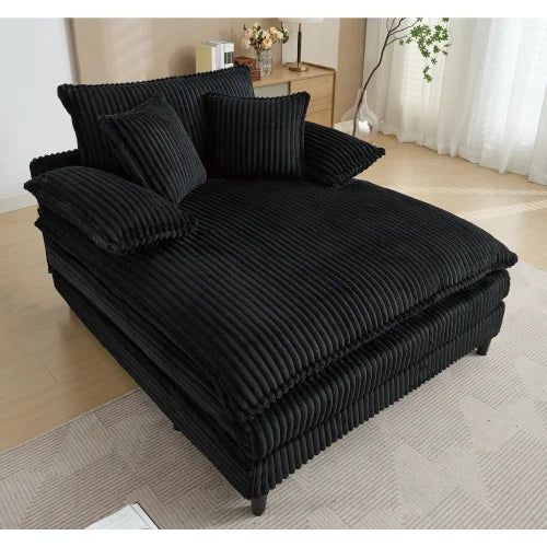 Corduroy Chaise Lounge Sofa Bed With Cushioned Back Support
