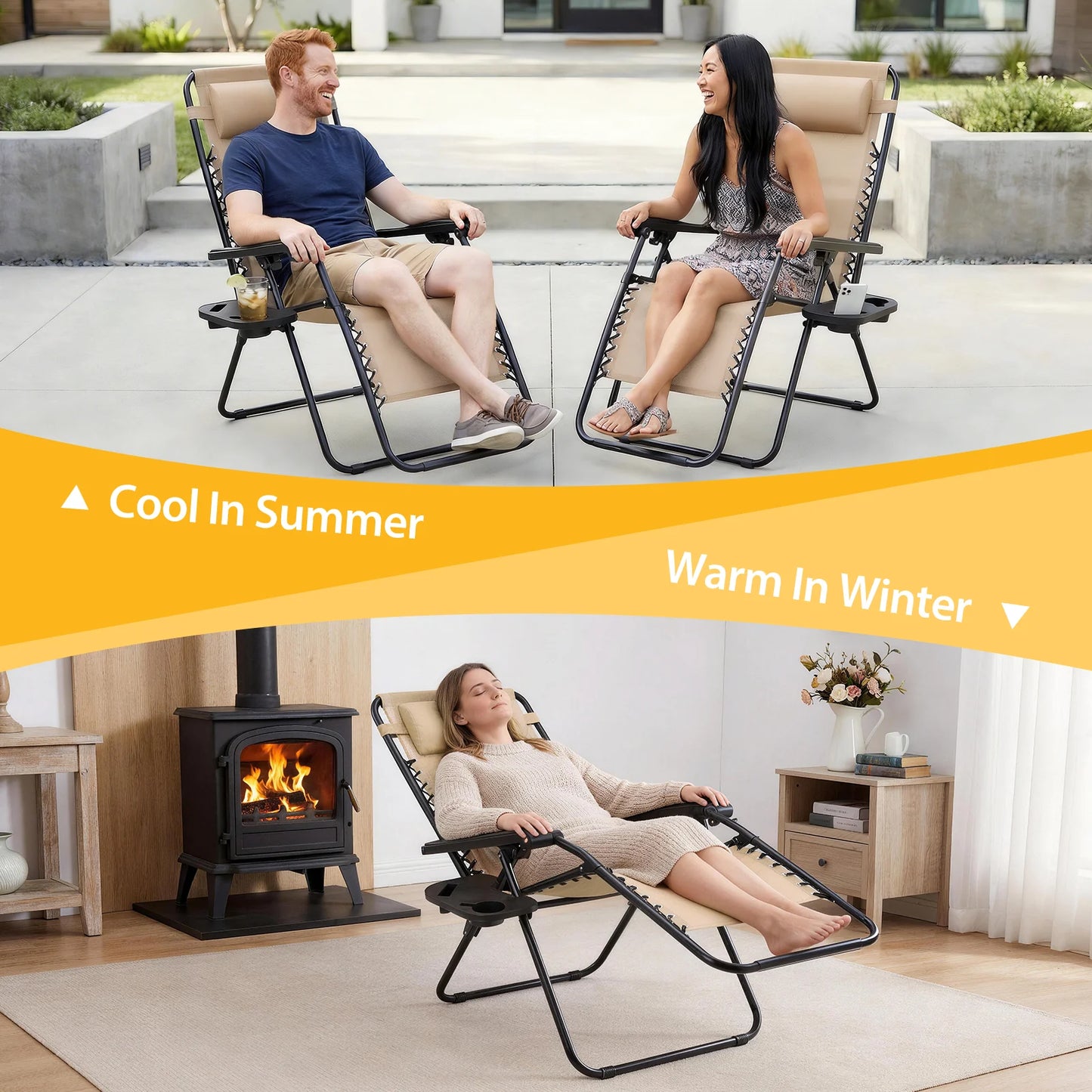 JHK Portable Zero Gravity Recliner Chairs With Cup Holders Outdoor
