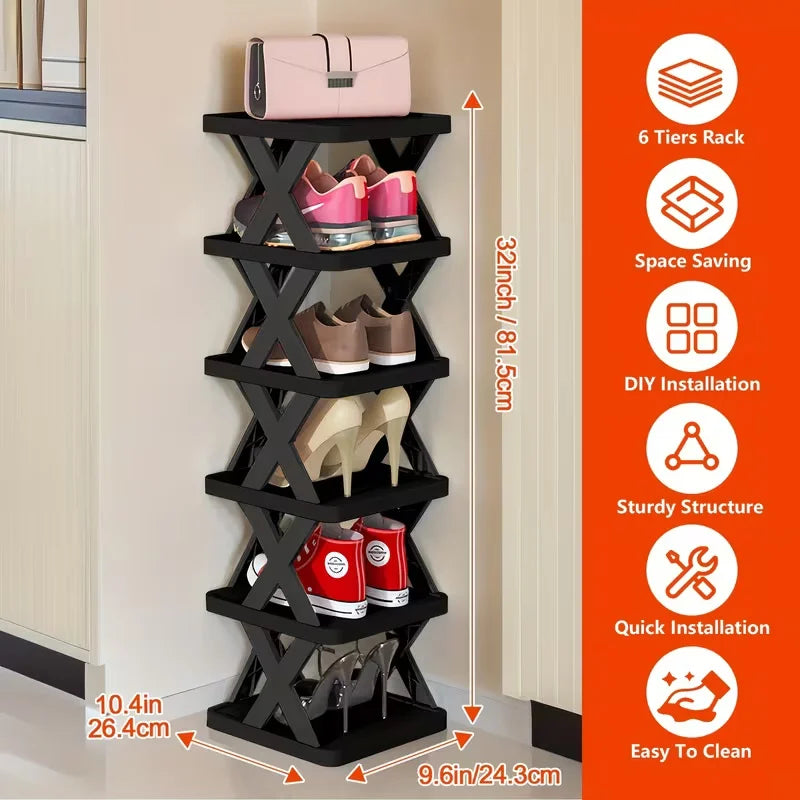 Multi Level Vertical Plastic Shoe Storage Organizer