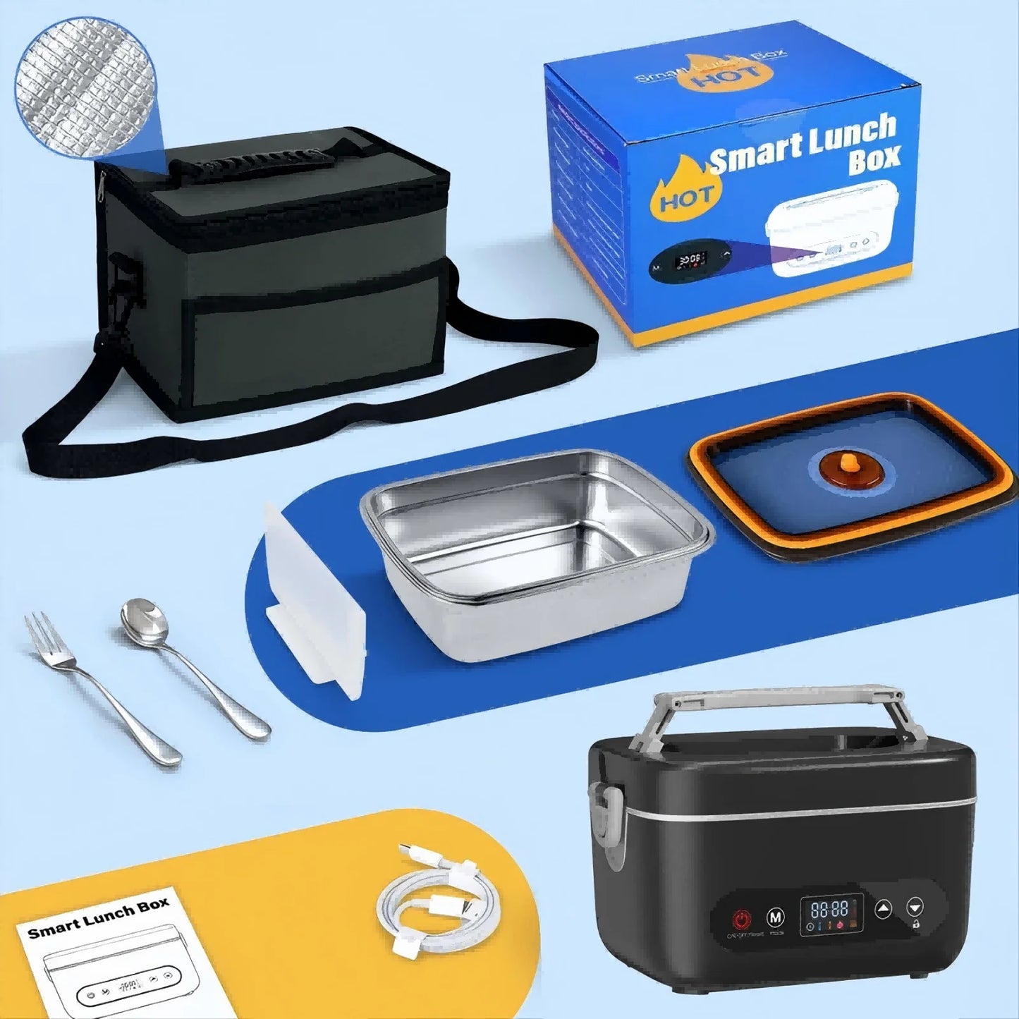 Wireless 12000mAh Lunch Box Heater With Five Sided Heating Auto Temperature