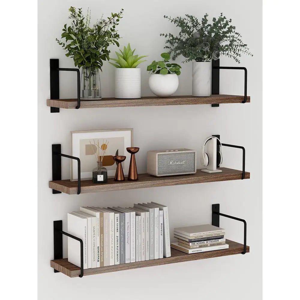 Floating Wood Wall Shelves Set Of 3 Rustic Modern Decor