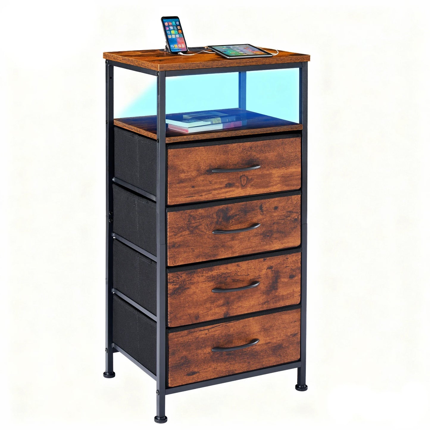 MCQ Four-Drawer Bedside End Table With Charging Station And LED