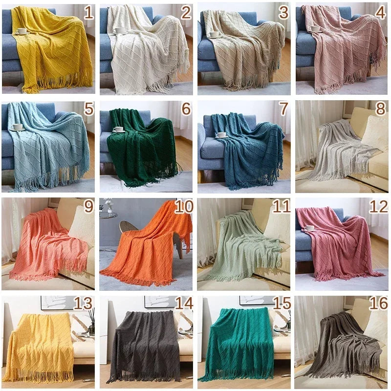 Nordic Solid Casual Knitted Throw Blanket For Sofa Bed Decor