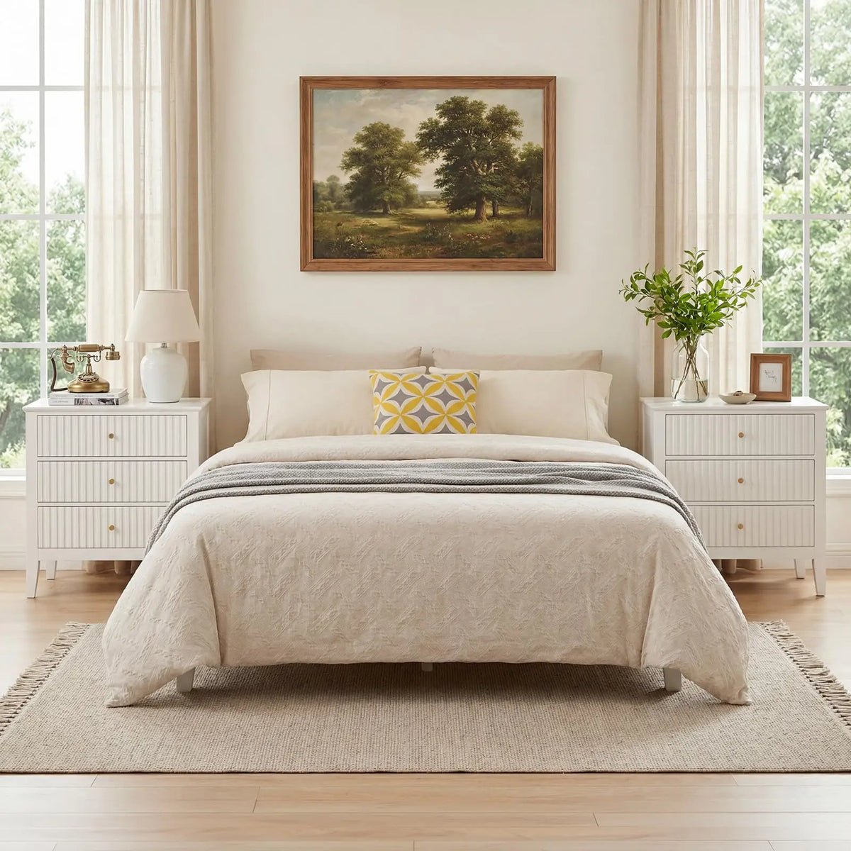 HiMISS Fluted Nightstand With Charging Station And Three Drawers