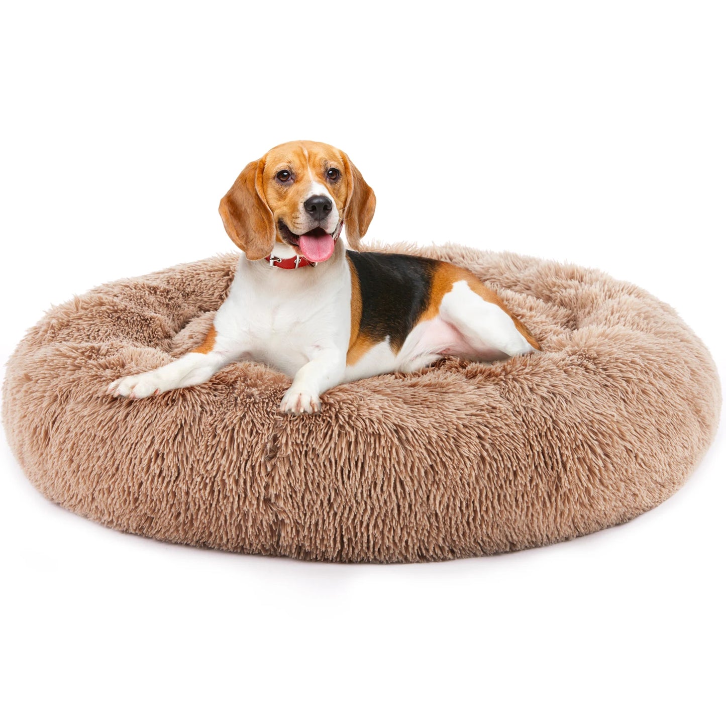 JHK Calming Round Dog Bed For Medium To Large Dogs Washable Plush Faux Fur