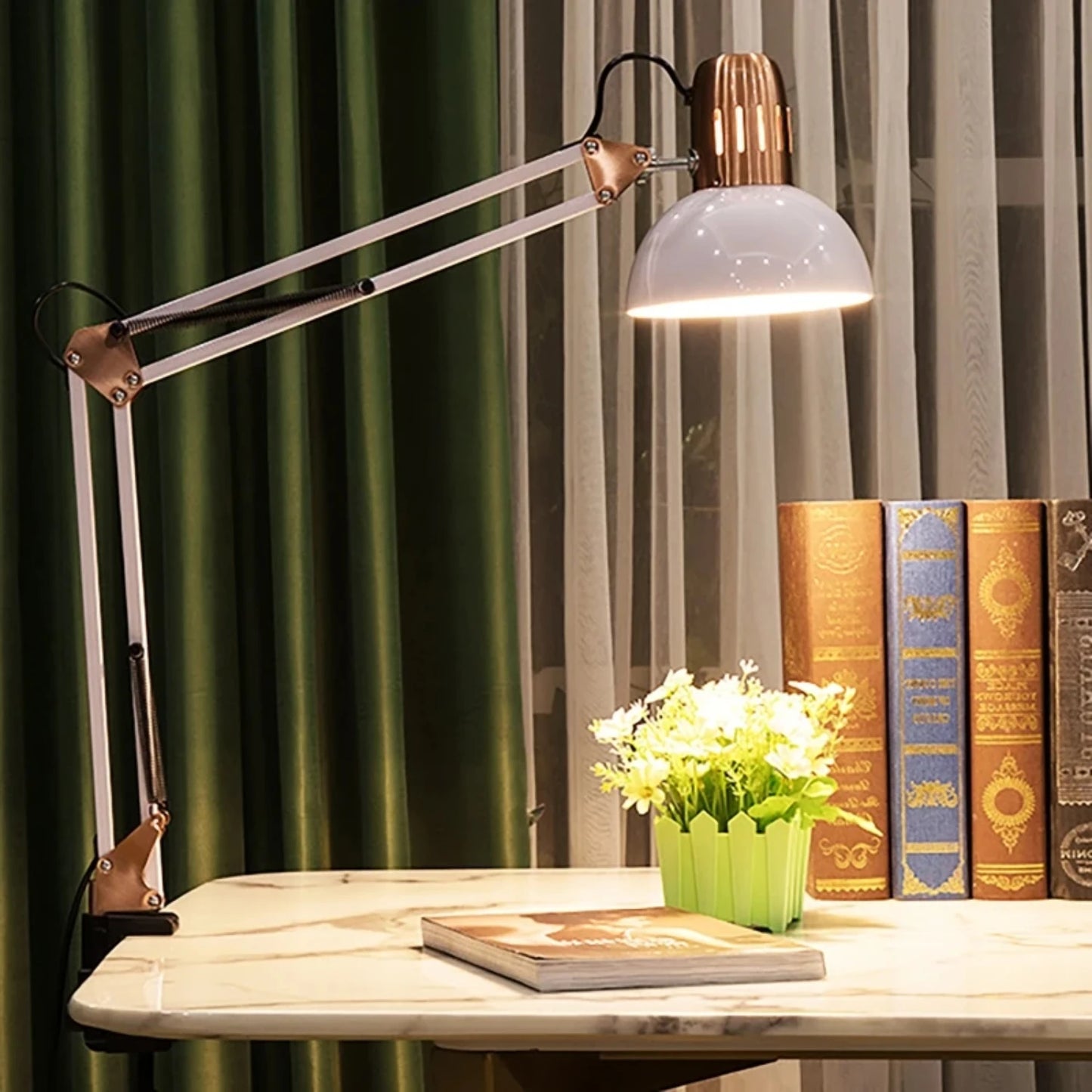 Vintage Folding Solar Desk Lamp With Clamp And Long Arm