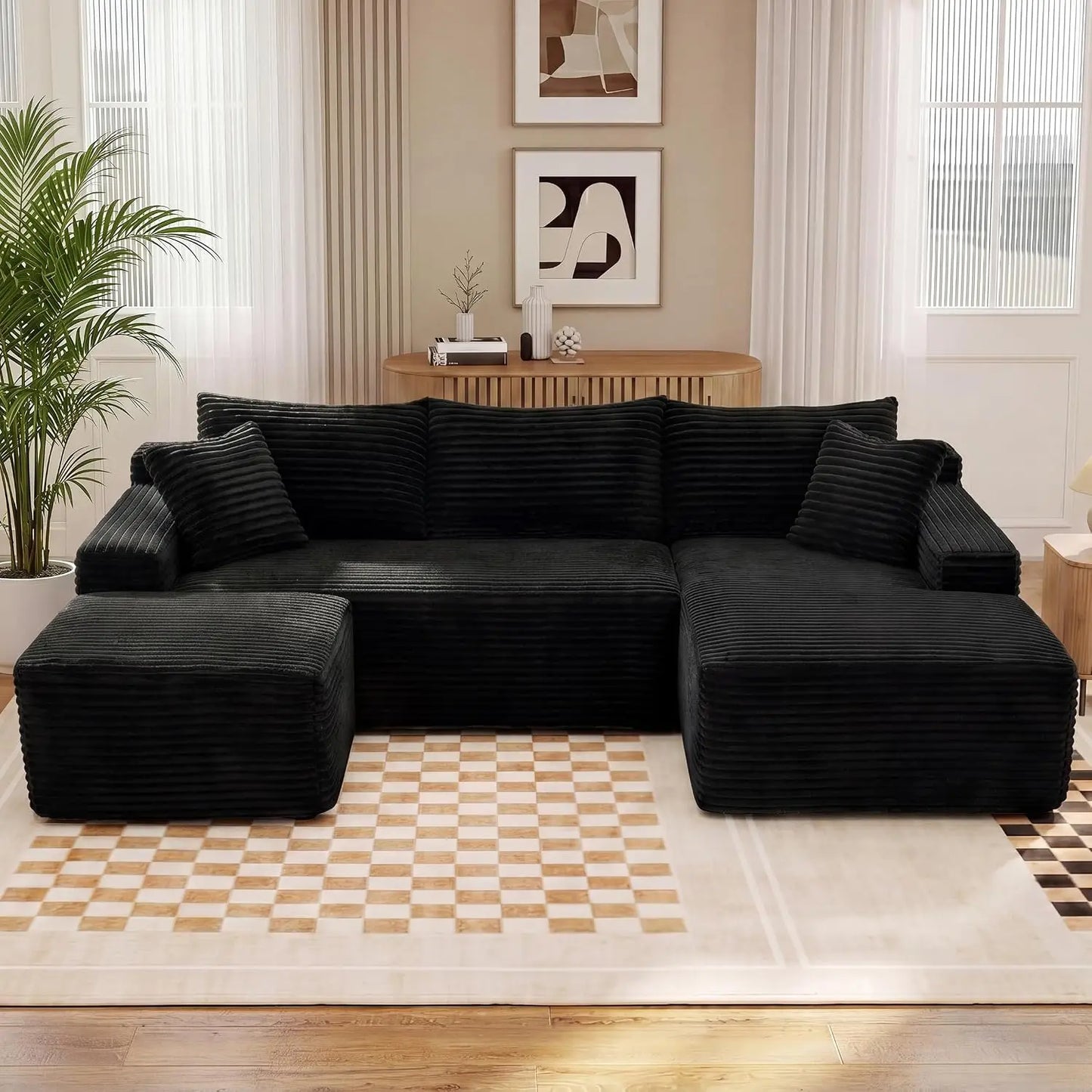 Modular U Shaped Sectional Cloud Couch With Ottoman And Sleeper