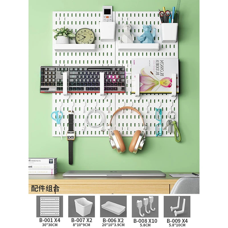 Wall Mounted Pegboard Organizer With Shelves For Desk Accessories