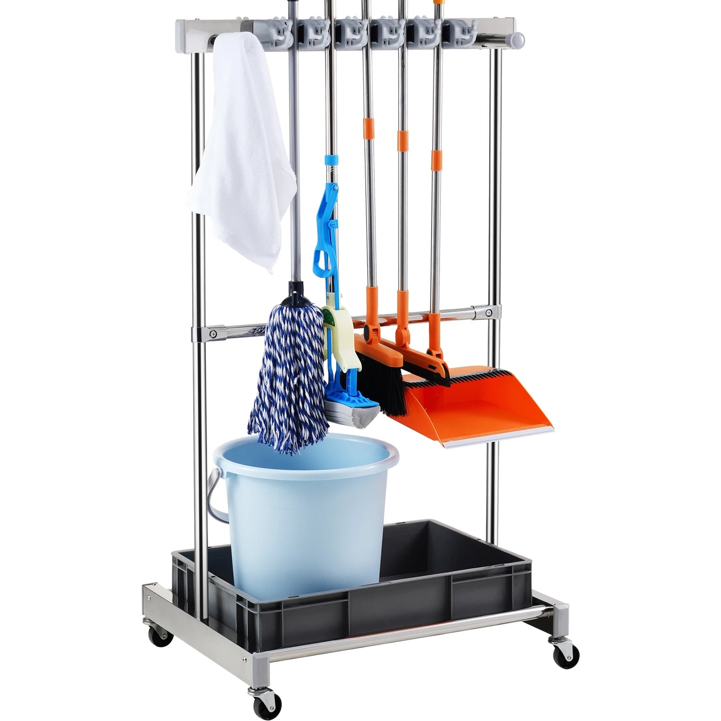 SucceBuy Garden Tool Organizer Tower Rack With Hooks And Wheels