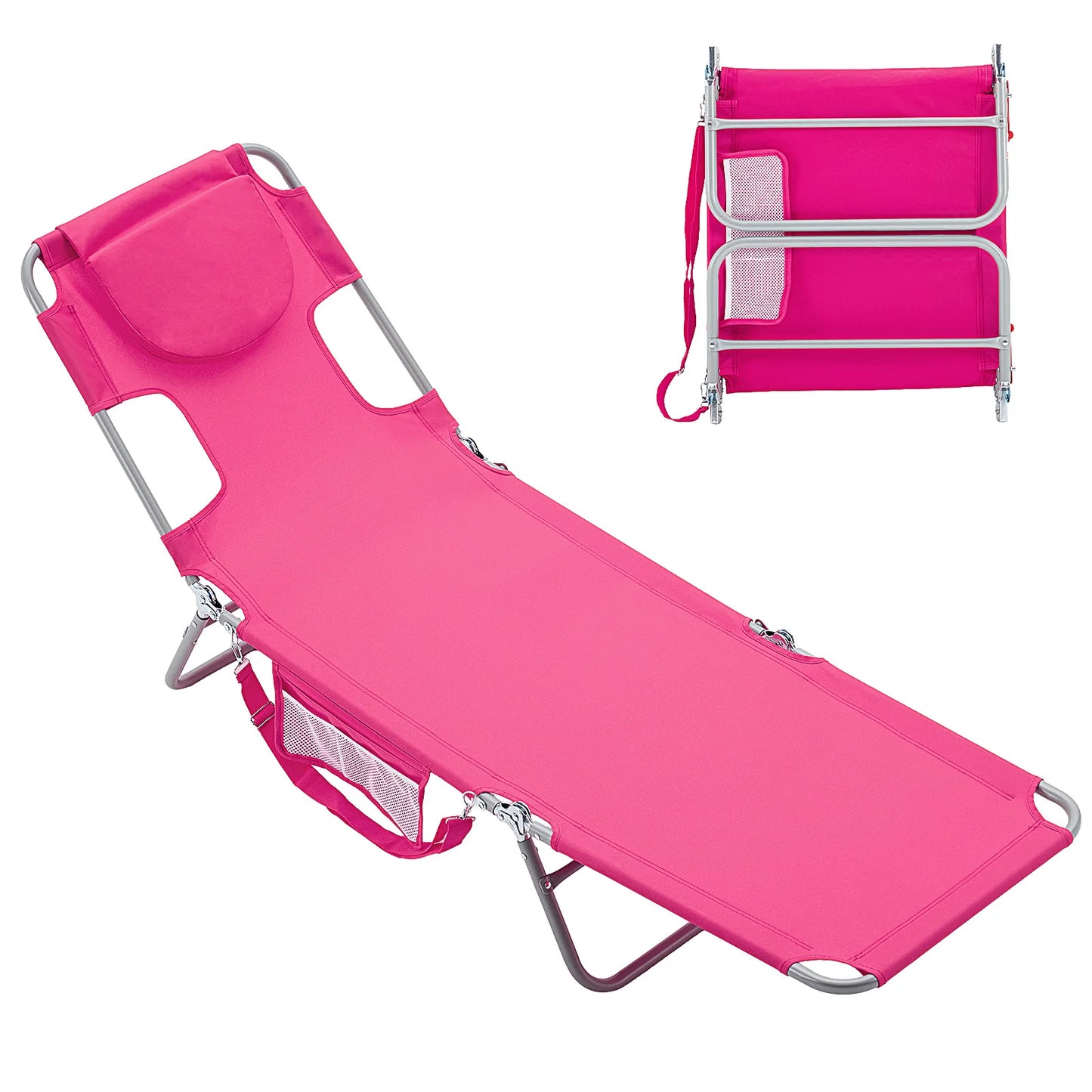 JHK Five Position Adjustable Recline Beach Lounge Chair Portable Folding