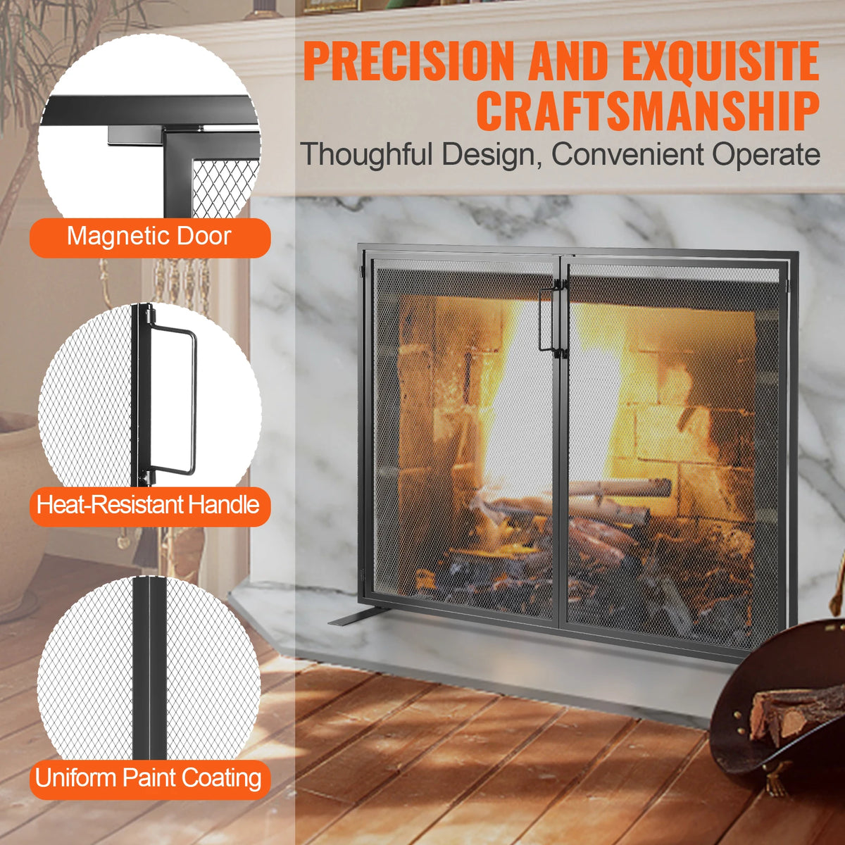 Iron Fireplace Screen With Door And Spark Guard Cover