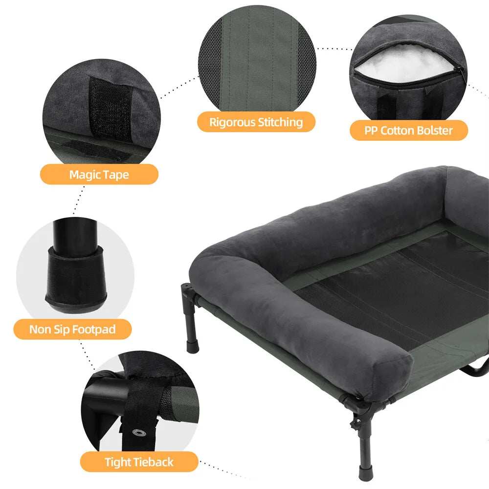 BORWART Outdoor Raised Dog Bed With Cooling Breathable Mat And Plush Mat