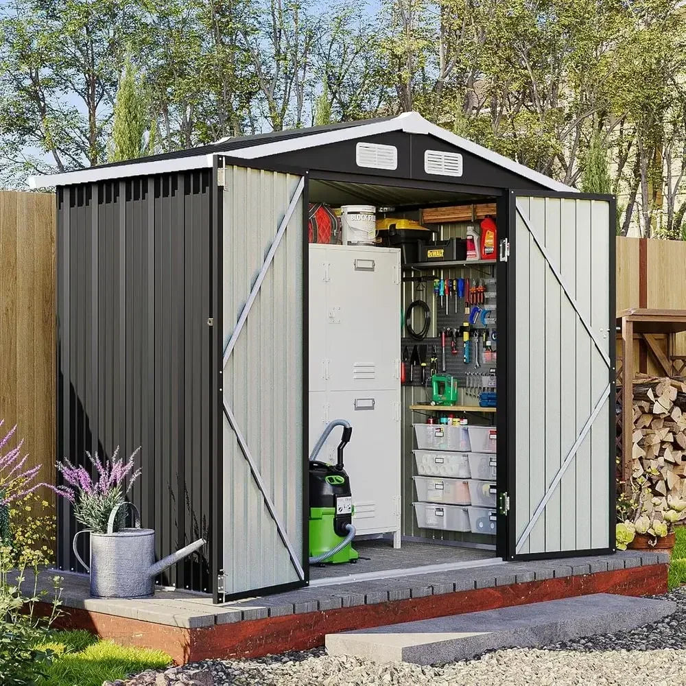 Outdoor Metal Storage Shed With Sloping Roof Lockable Door