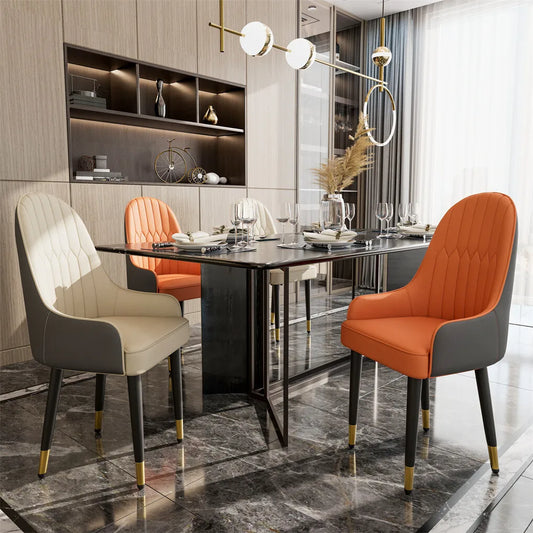 Two Premium Faux Leather Dining Chairs With Metal Legs