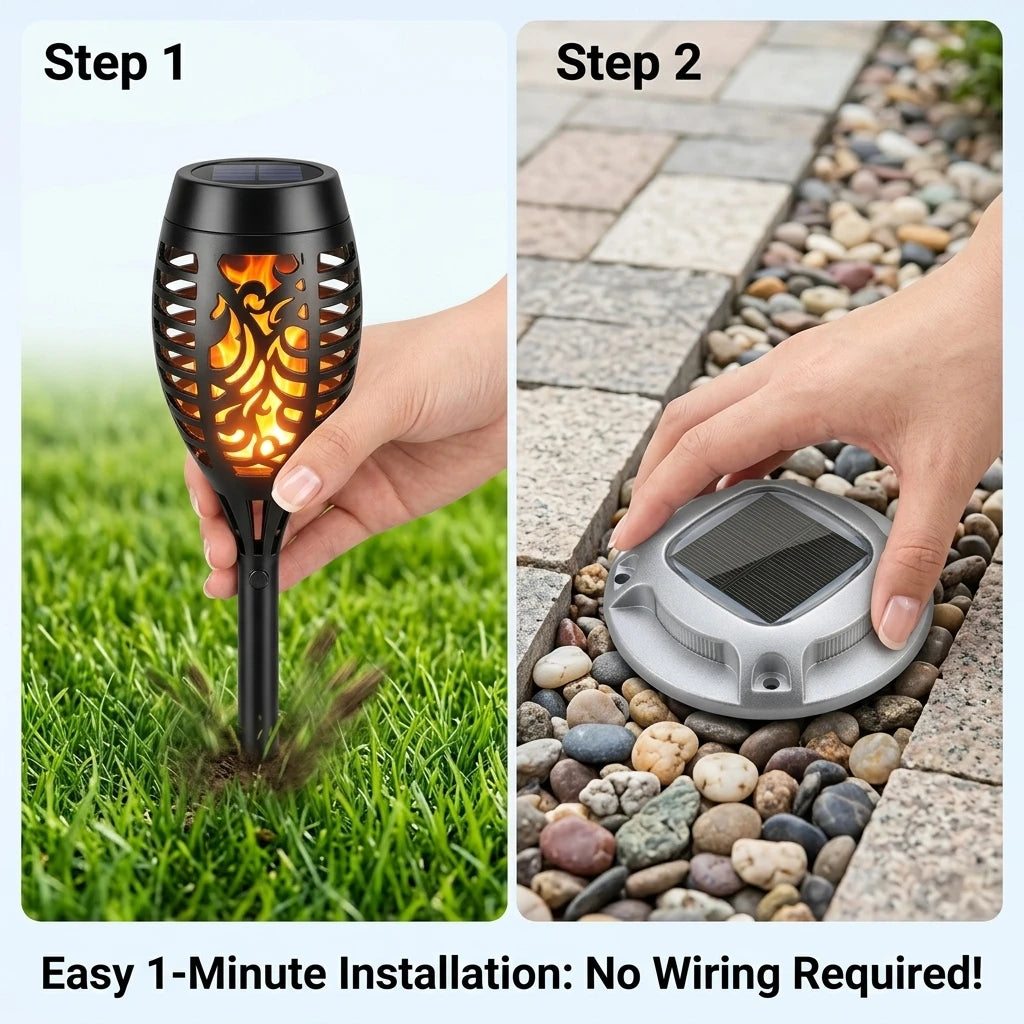 Solar Outdoor Flickering Flame Torch And Ground LED Garden Lights