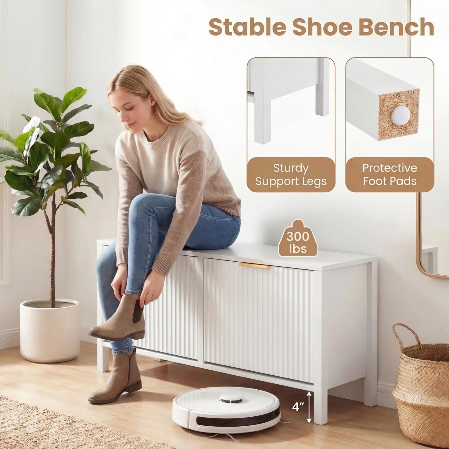 HOMASIS Shoe Storage Bench With Two Flip Drawers For Entryway