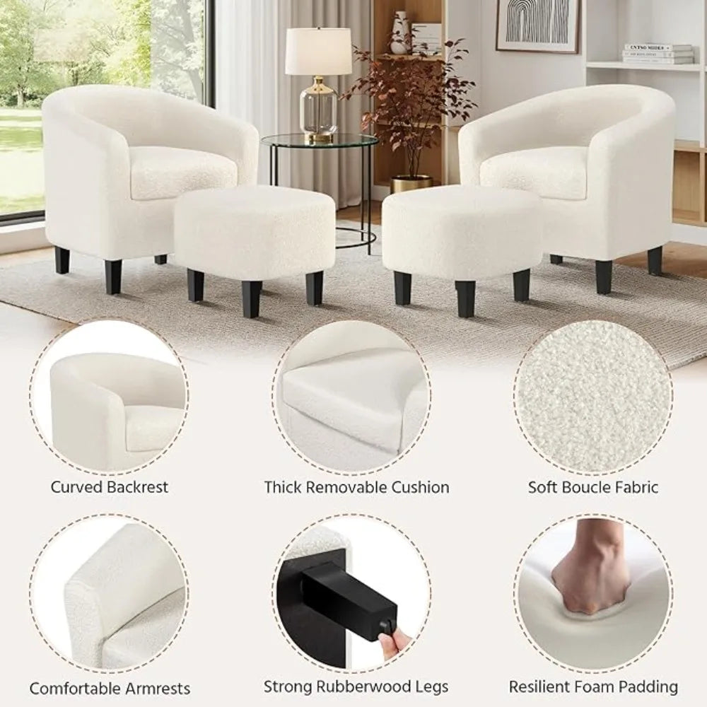 Accent Chair and Ottoman Set, Century Boucle abric Barrel Chair and Comy abric ootrest or Living Room/Bedroom/Reading Room, Ivor