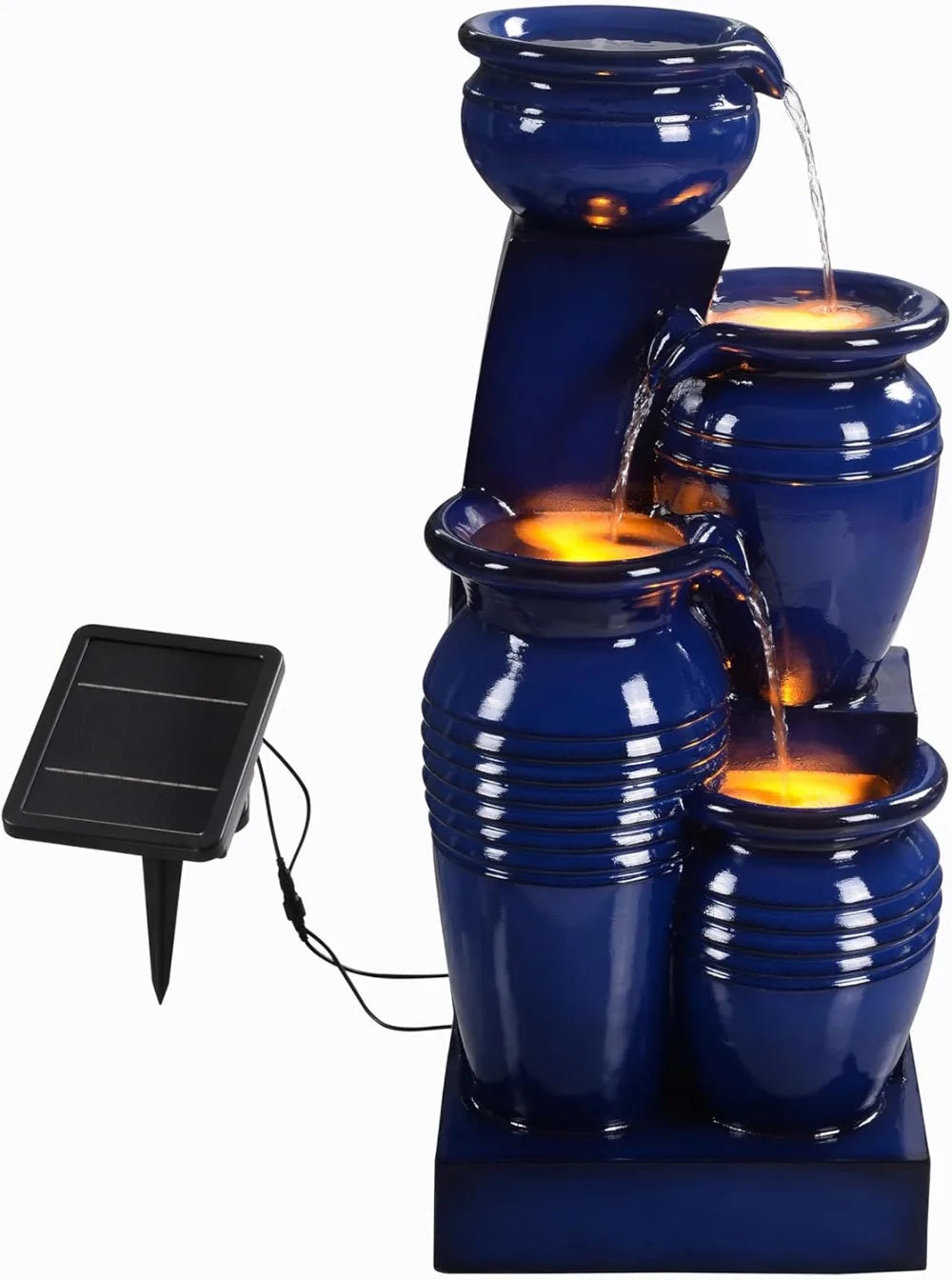 4-Tier Cascading Solar Powered Water Fountain Outdoor