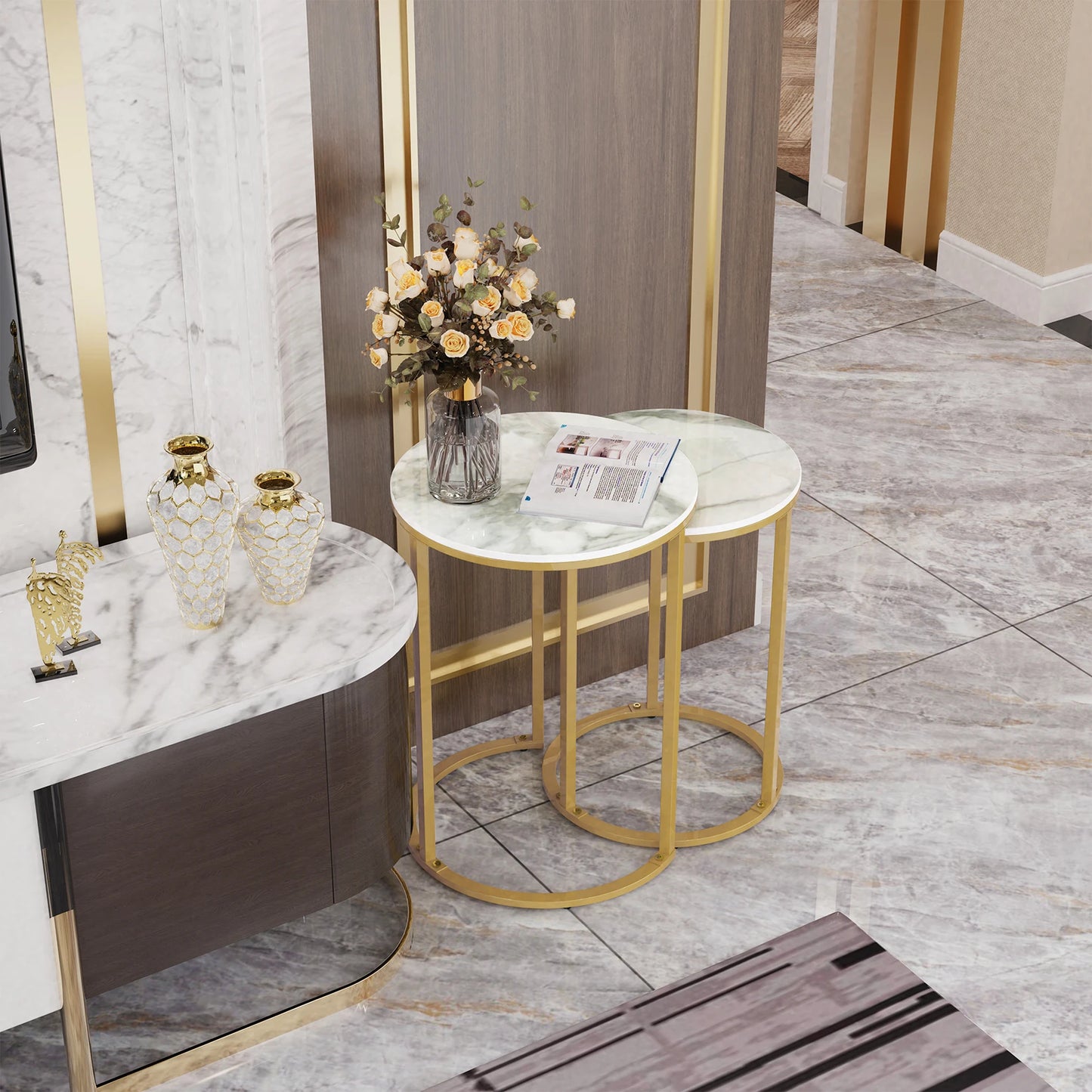 Wisfor Sintered Stone Nesting Tables With Metal Base Set 2