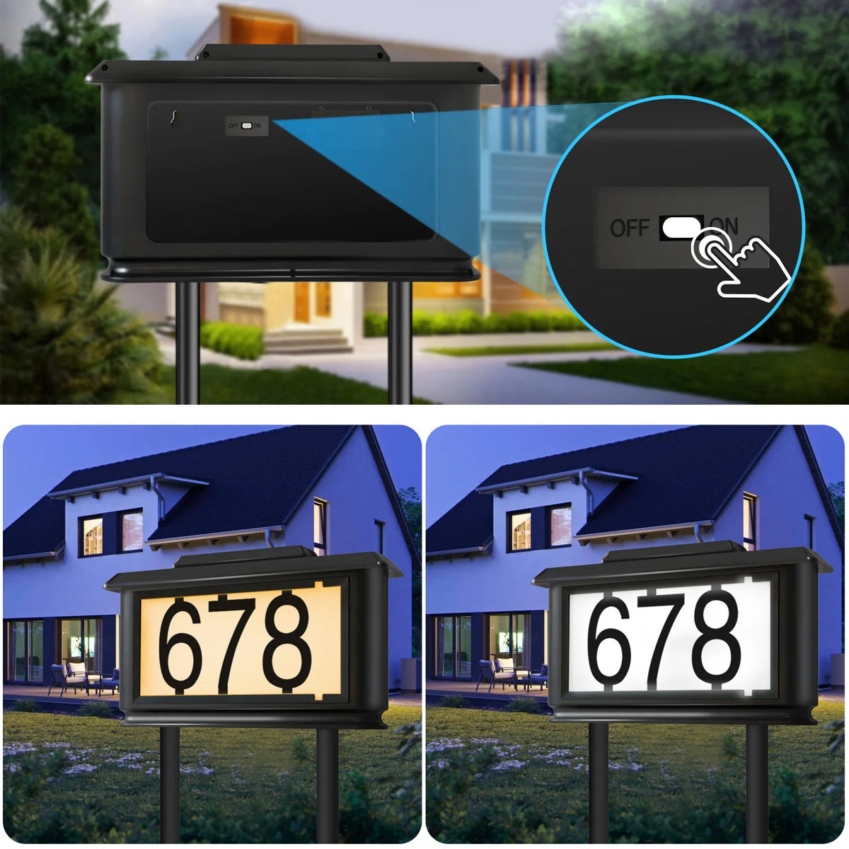 Solar Outdoor House Number Sign Light With LED Address Display