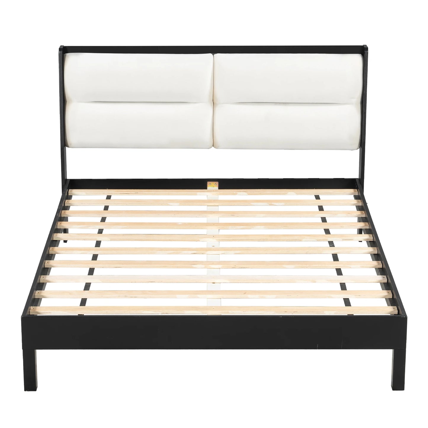 Solid Wood Platform Bed Frame With Upholstered Headboard No Box Spring Needed