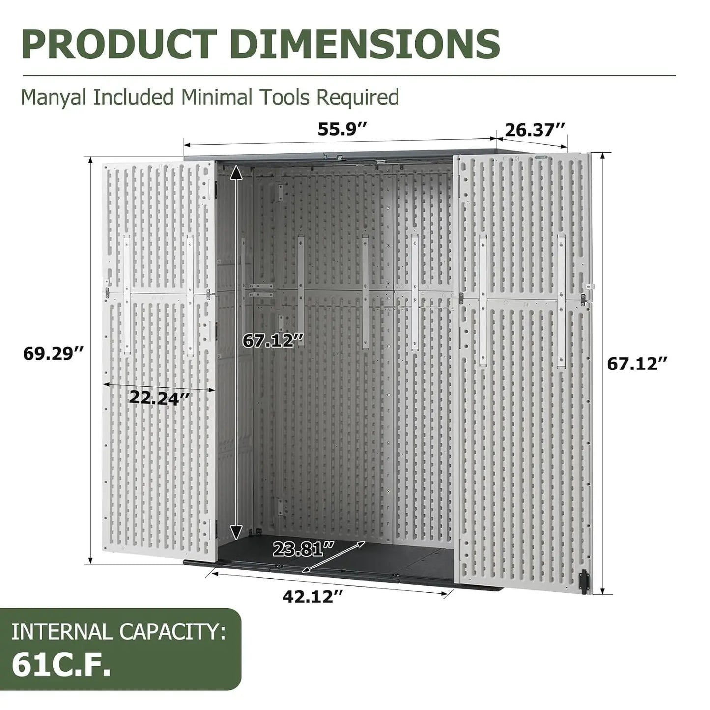 Waterproof Resin Vertical Storage Shed With Floor For Patio Garden