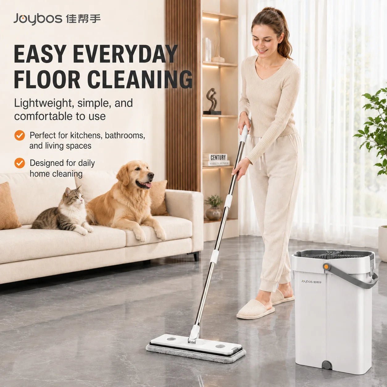 Joybos Ultra Slim Mop And Bucket System With Microfiber Pads