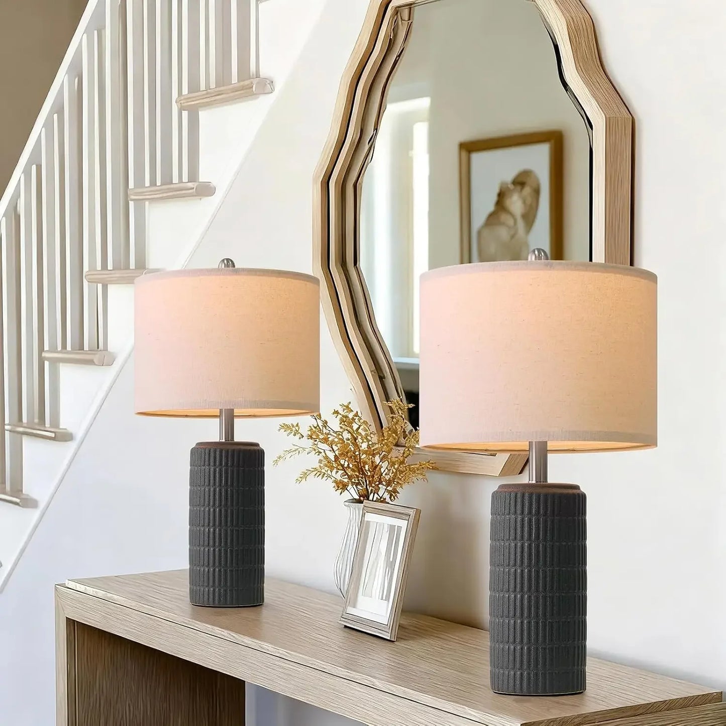 Stone Like Ceramic Table Lamps Set of 2 for Nightstands