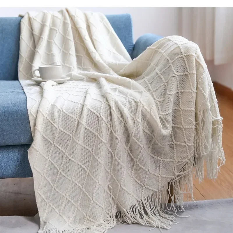 Nordic Solid Casual Knitted Throw Blanket For Sofa Bed Decor