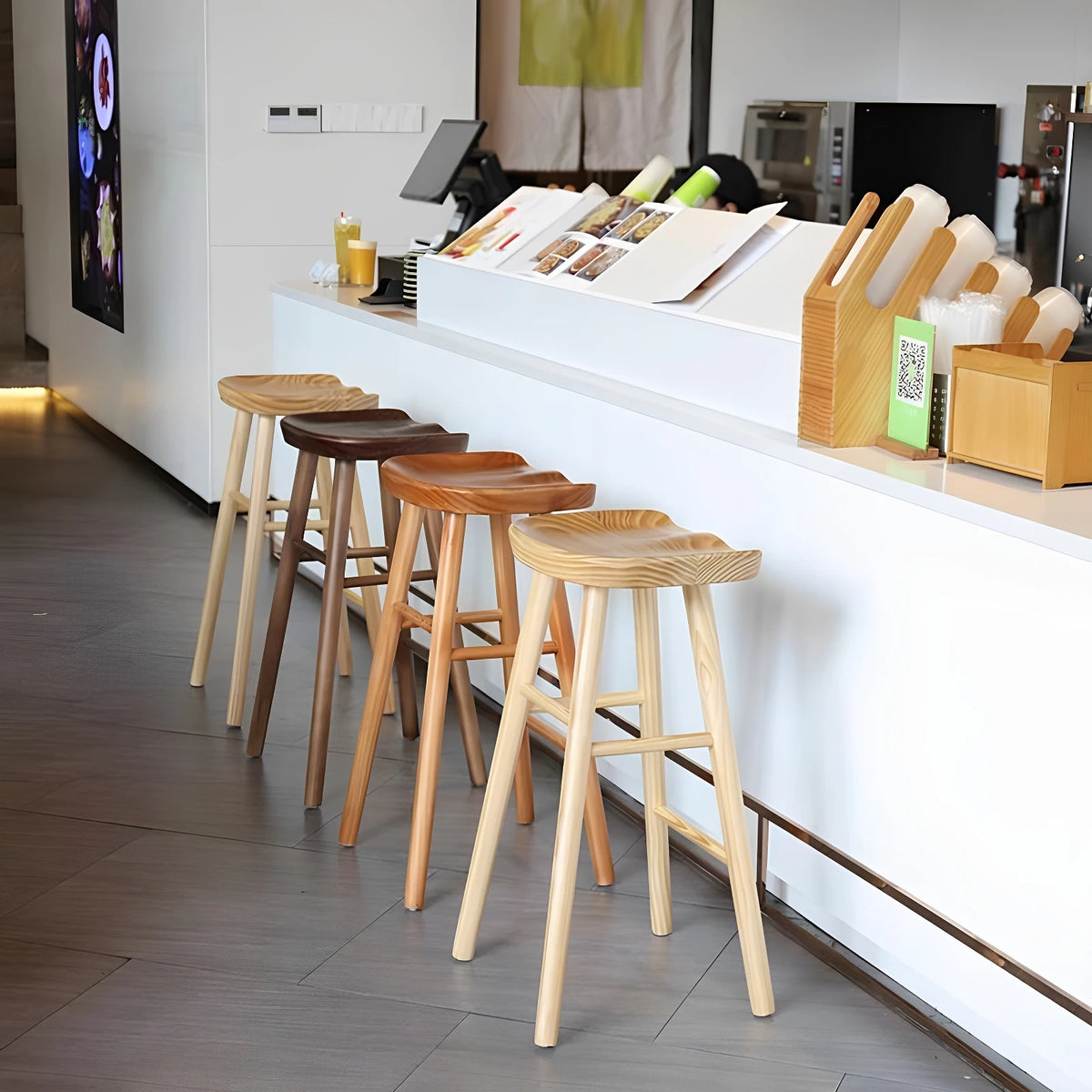 Modern Minimalist Solid Wood Bar Stool for Home and Business