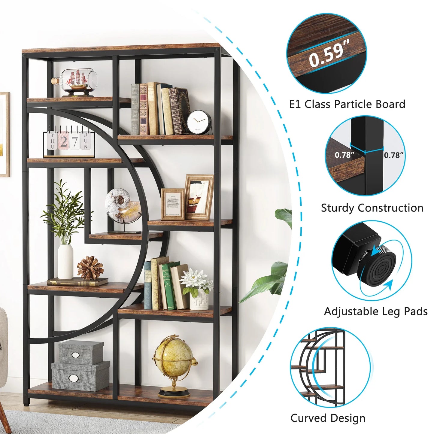 Tribesigns Industrial 5 Tier Etagere Bookcase Freestanding Bookshelf