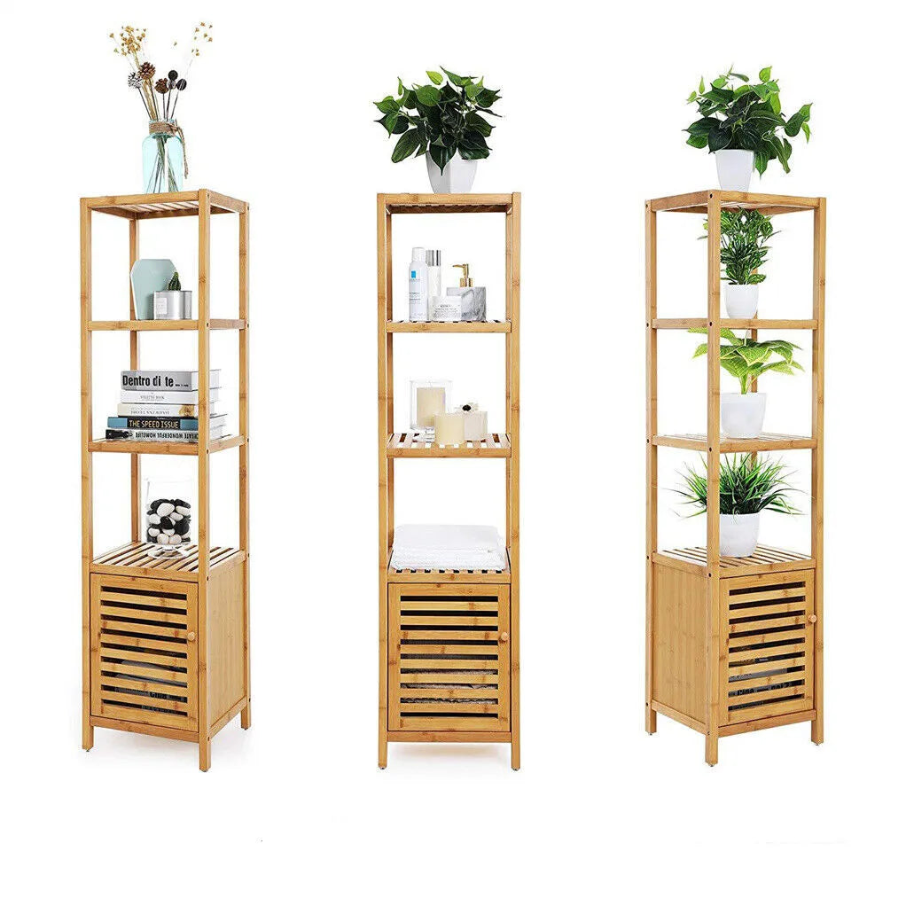 Bamboo Freestanding Bathroom Cabinet Storage Slim Floor Corner Rack