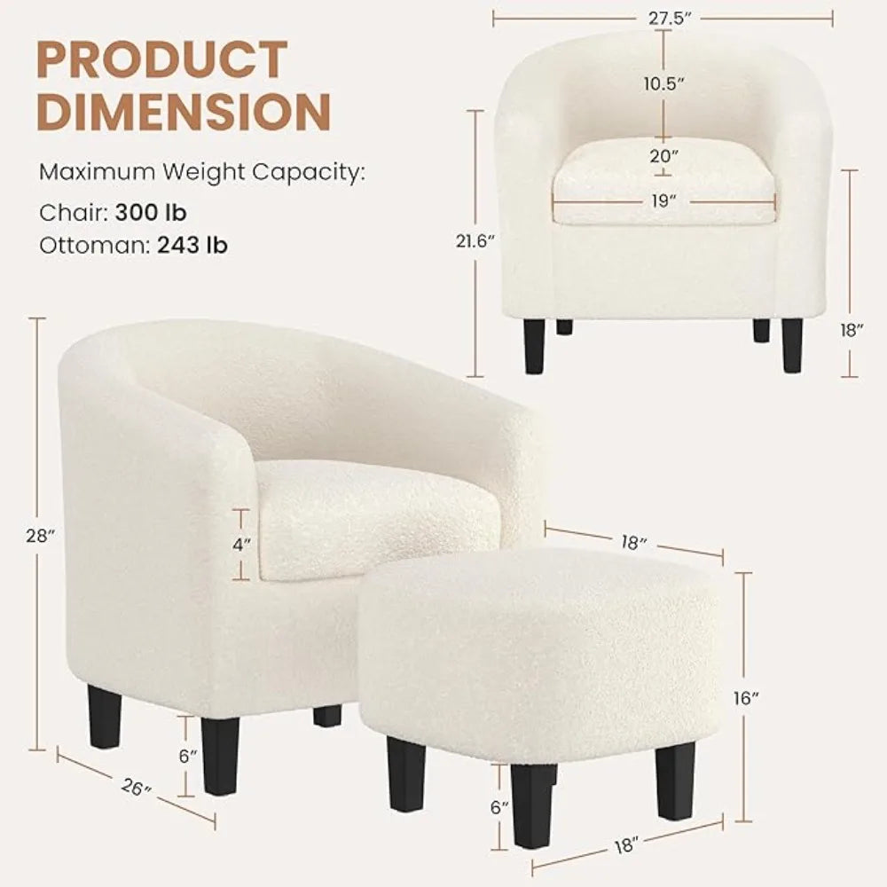 Accent Chair and Ottoman Set, Century Boucle abric Barrel Chair and Comy abric ootrest or Living Room/Bedroom/Reading Room, Ivor