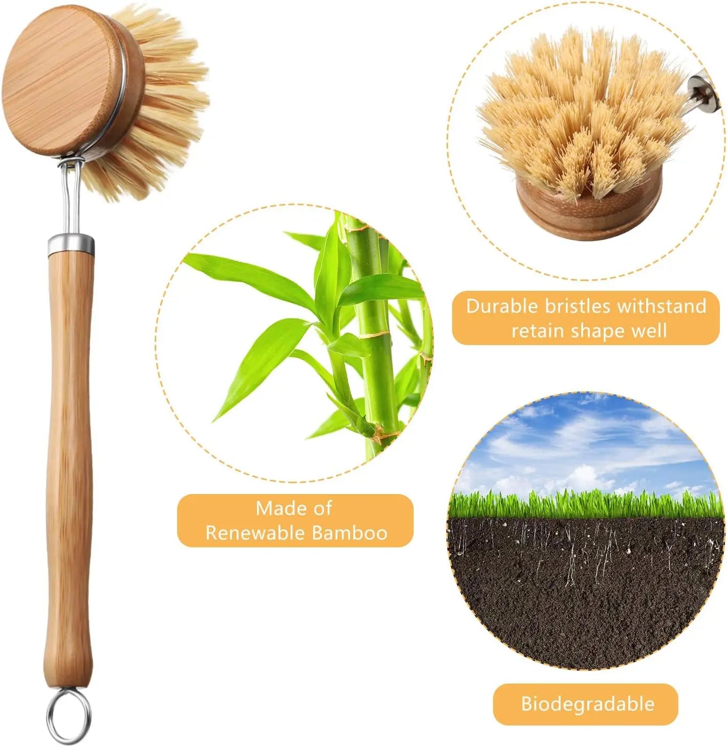 8-Piece Bamboo Dish Brush Set With Replacement Heads