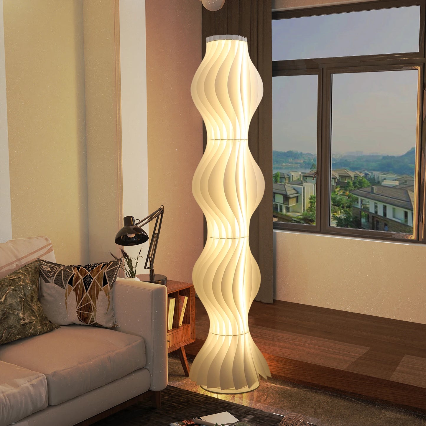 Iron Floor Lamp With Pleated Shade For Nordic Ambient Lighting