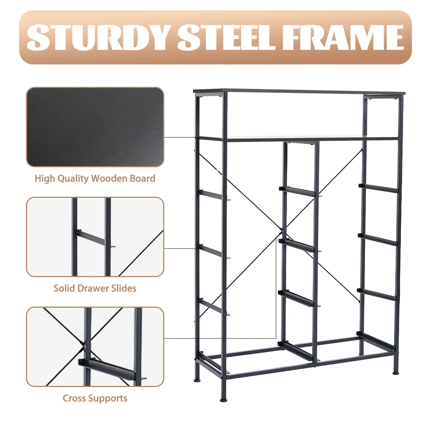 MCQ Wood TV Stand With Charging Station And Fabric Drawers