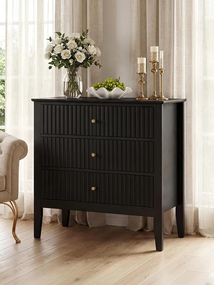 HiMISS Fluted Nightstand With Charging Station And Three Drawers