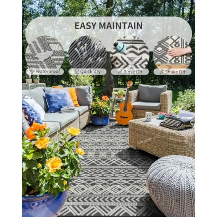 Outdoor Rug Carpet Waterproof 5x8 Outdoor Patio Rug Mat Reverisble Plastic Straw Outdoor Rug for RV Camping Picnic Beach Balcon