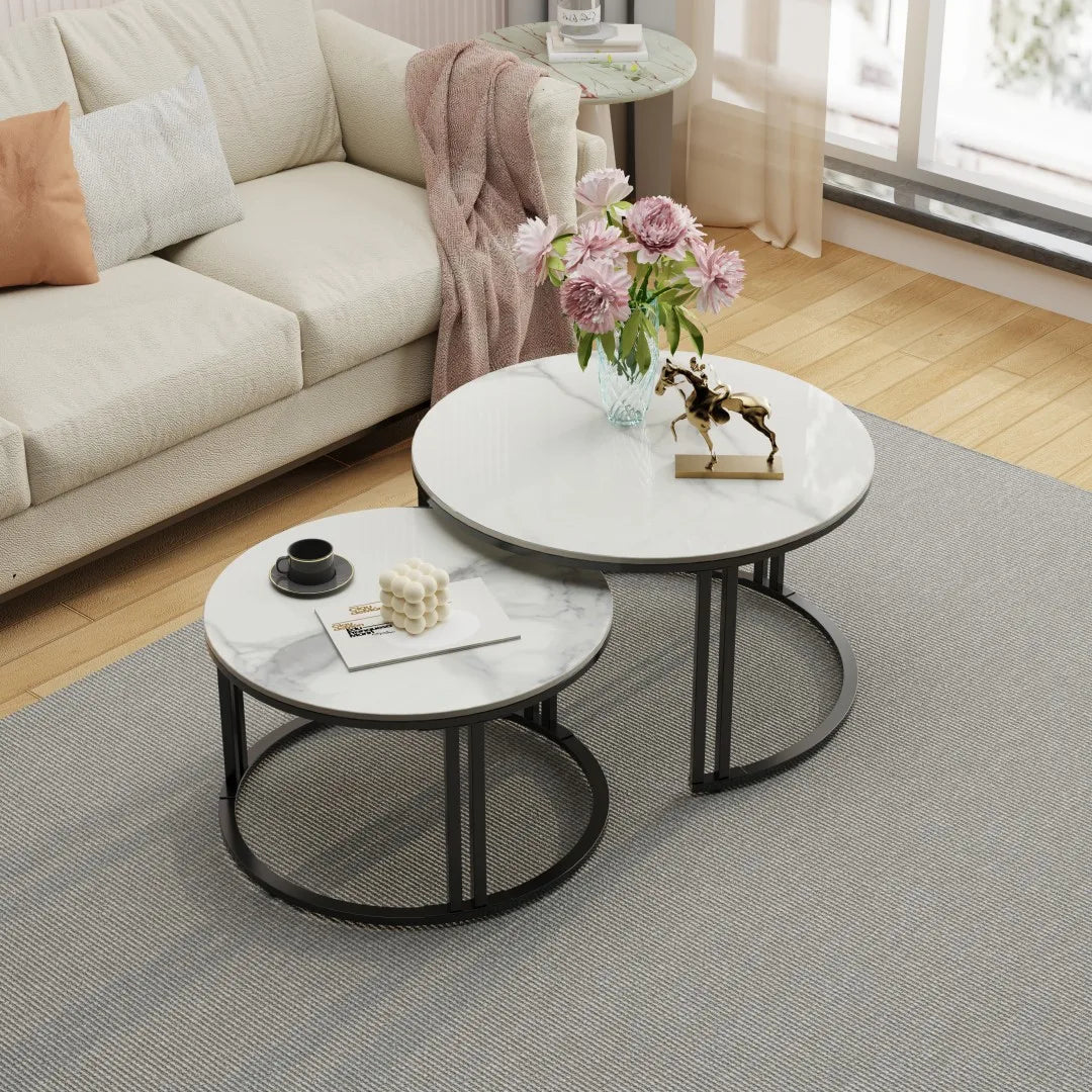 LUVODI Round Nesting Coffee Tables Set of 2 Modern Metal