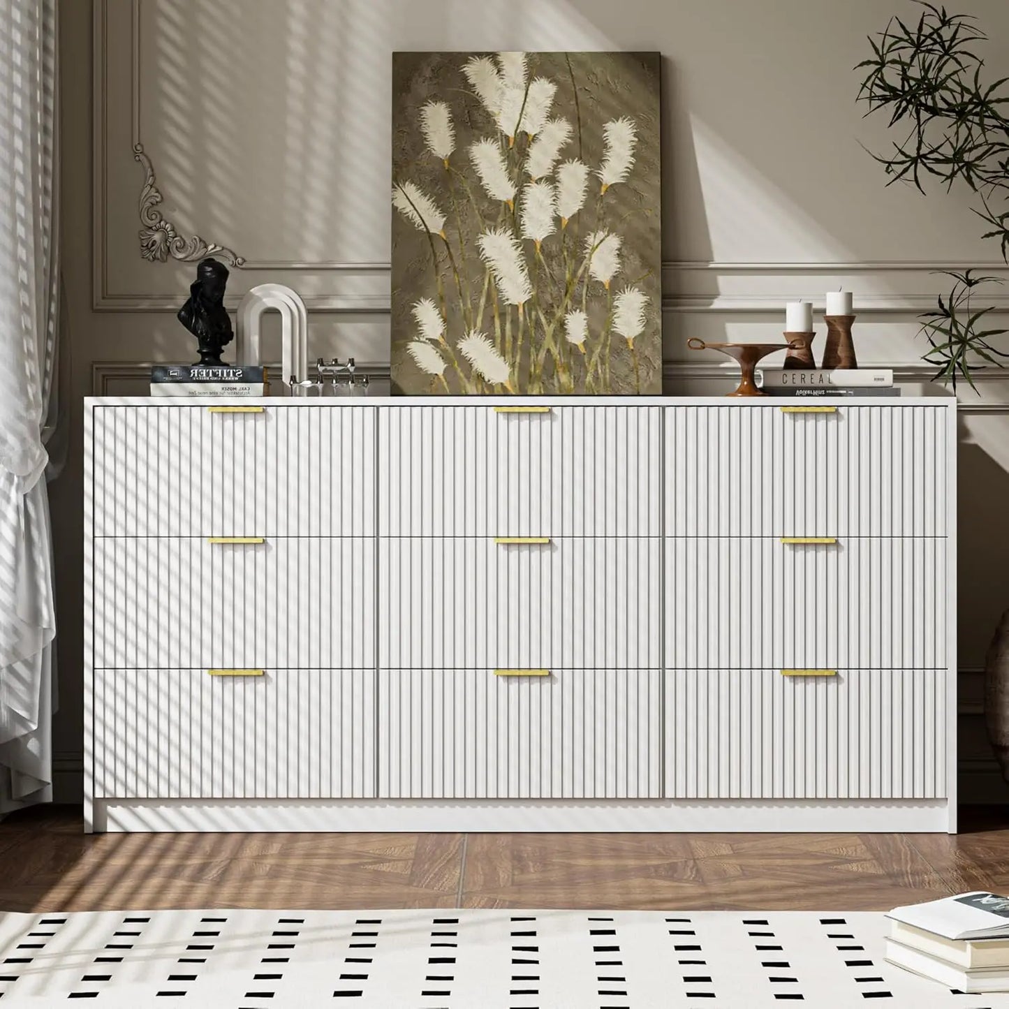 Dresser Bedroom Set With 9 Drawer Dresser And 2 Drawer Nightstands Gold Handles