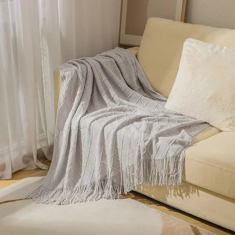 Nordic Solid Casual Knitted Throw Blanket For Sofa Bed Decor