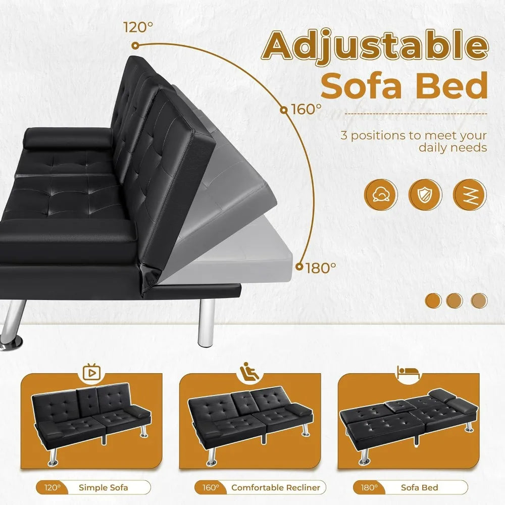 VICTONE Futon Sofa Bed Modern Faux Leather Convertible Folding
