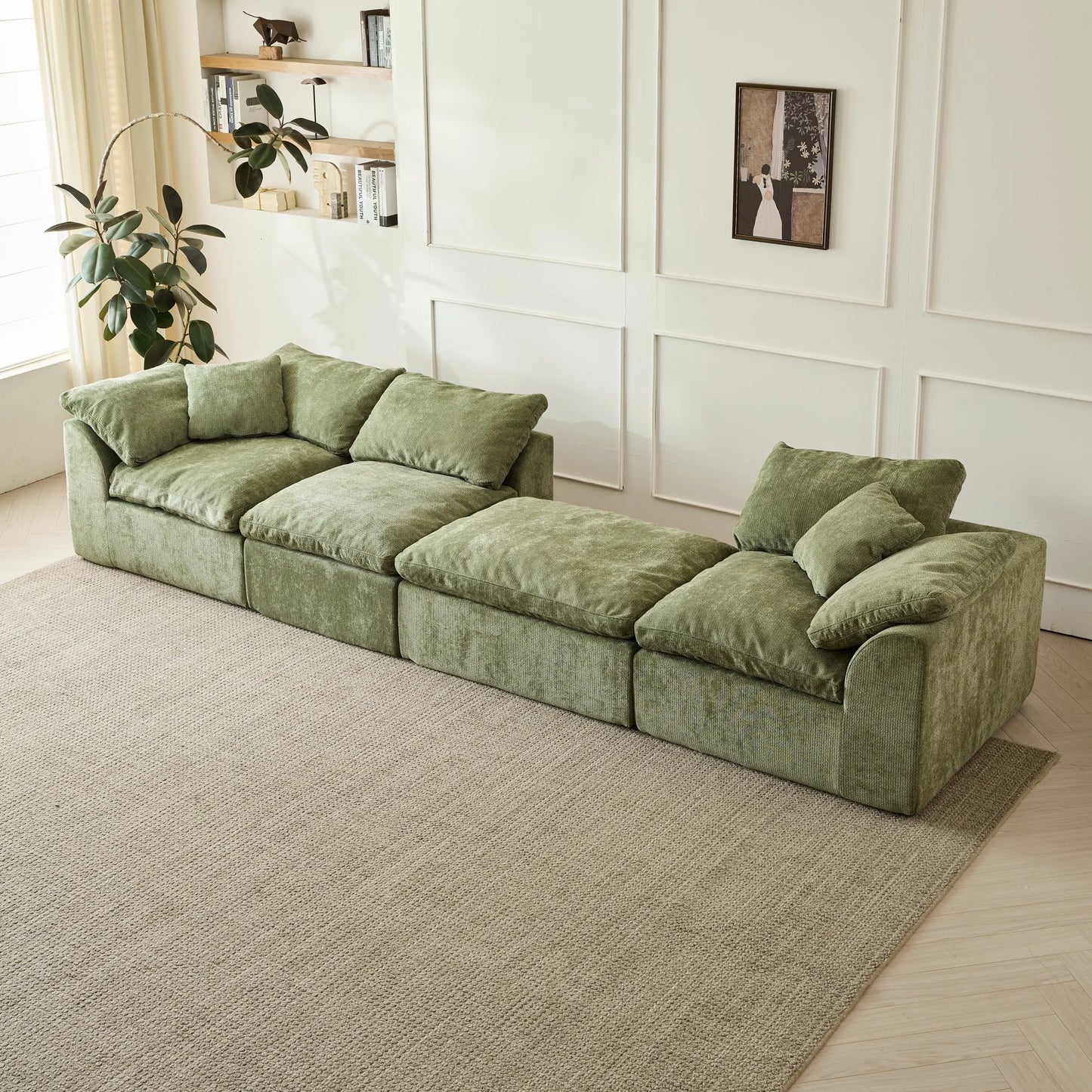 Yeflixvrau Modern Cloud L Shaped Chenille Sofa With Ottoman