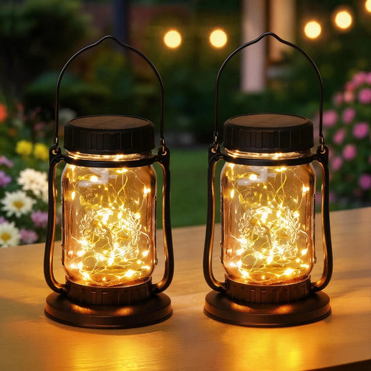 KPSTEK Solar Hanging Lanterns IPX5 Outdoor LED Mason Jar