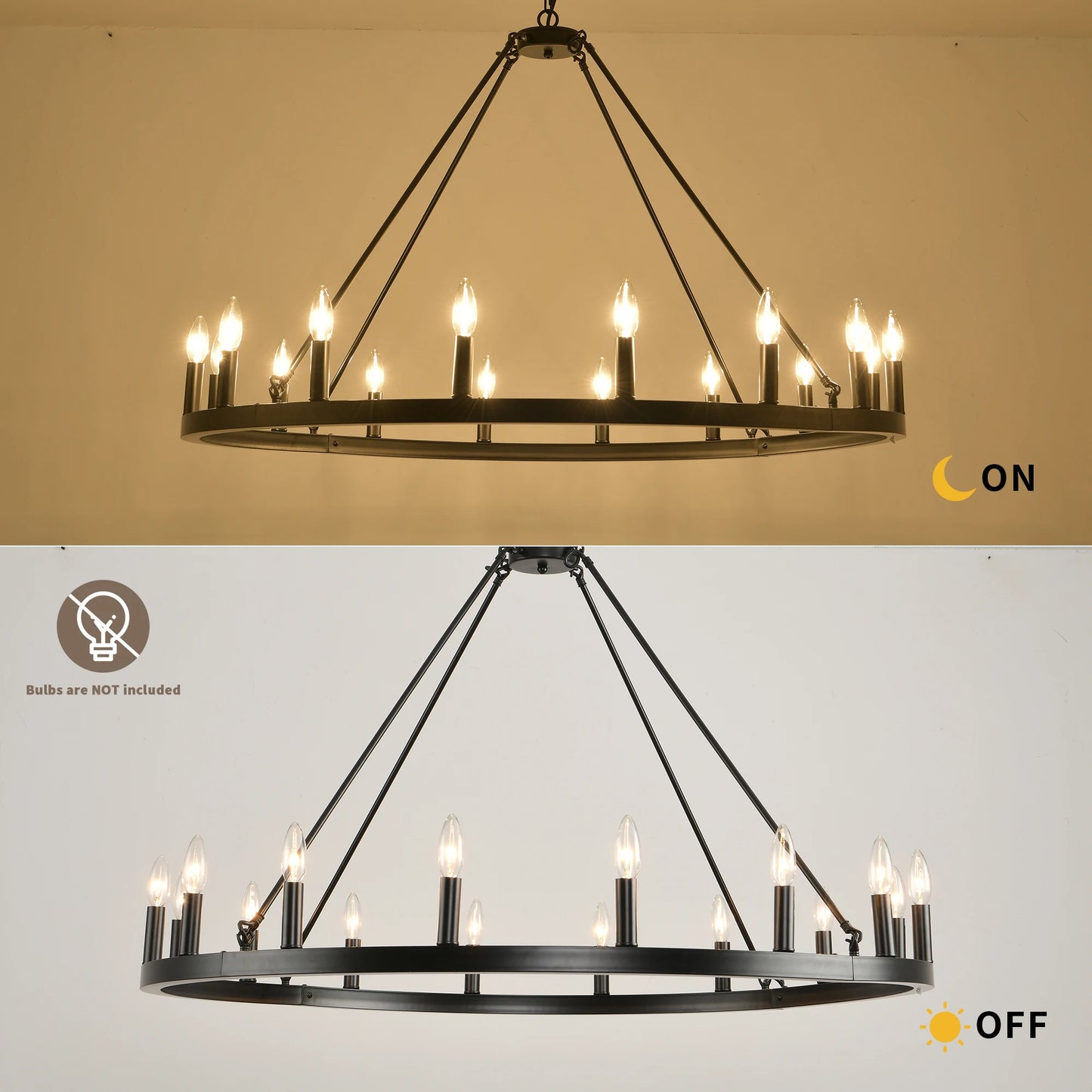 LovingC 16-Light Wagon Wheel Chandelier Modern Rustic Pendant